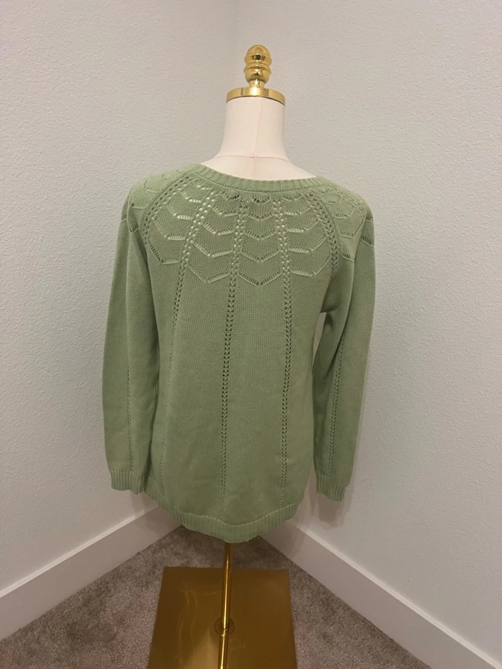 Cottagecore Sage Green Knit Sweater XS Open Knit Lightweight Boho XS